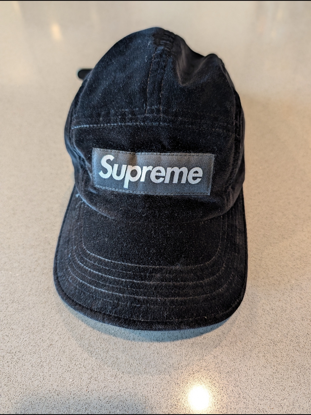 Supreme Velvet Black Box Logo Cap with Leather Strap